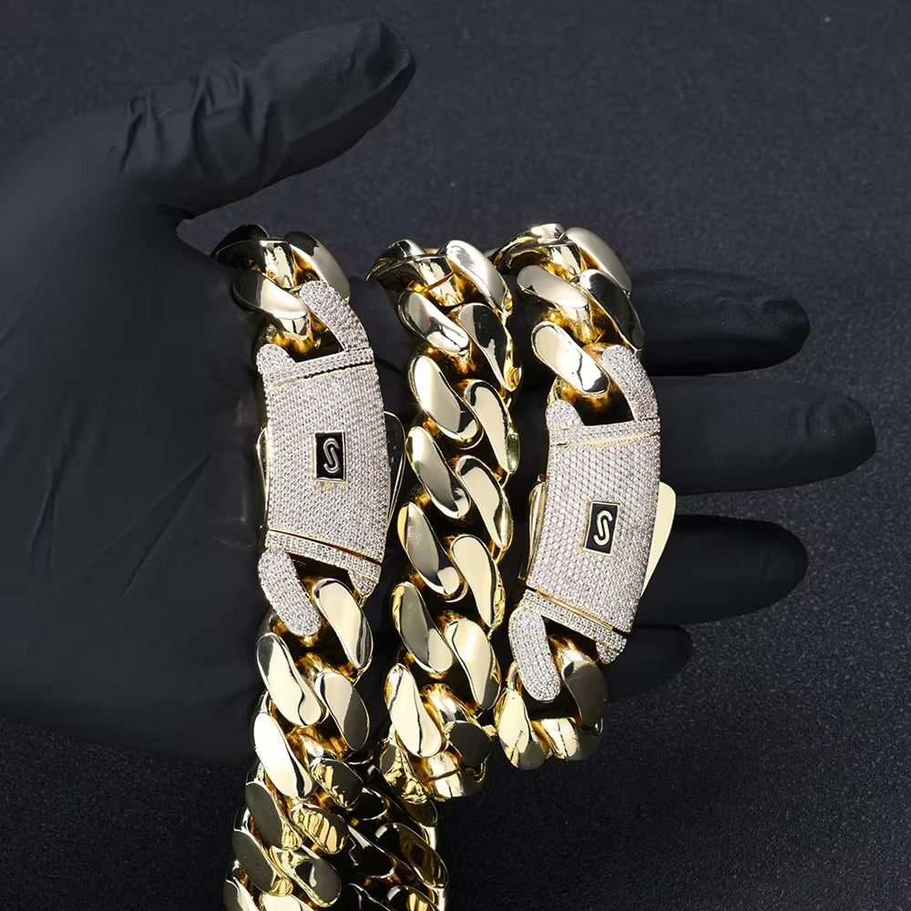 Wholesale Choker 18K Gold Chunky Custom Cuban Link Chain Gold Plated Cuban Miami Necklace 20Mm Hip Hop Jewelry