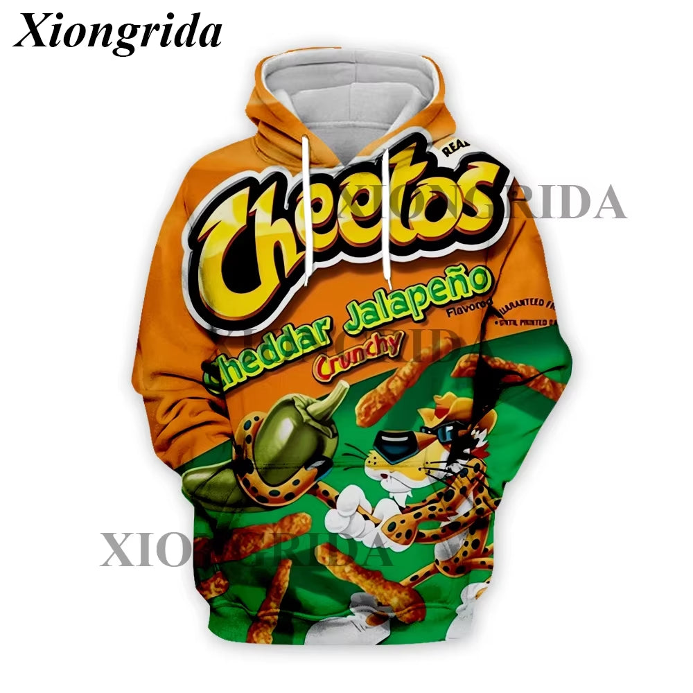 Novelty Hot Cheetos Food Puffs Hoodies 3D Printed Mens Sweatshirt Harajuku All over Print Unisex Pullover Hood Casual Top S-5XL