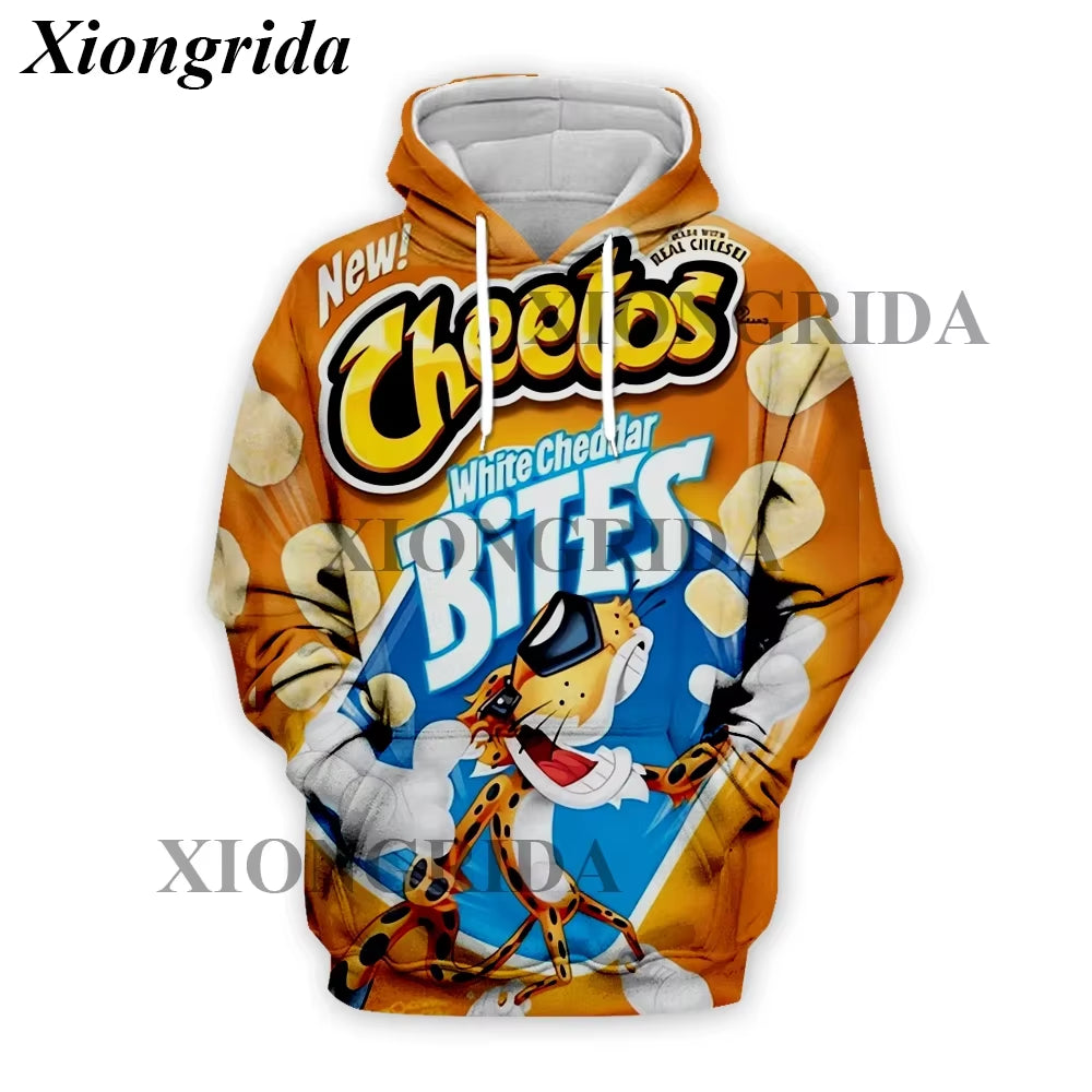 Novelty Hot Cheetos Food Puffs Hoodies 3D Printed Mens Sweatshirt Harajuku All over Print Unisex Pullover Hood Casual Top S-5XL