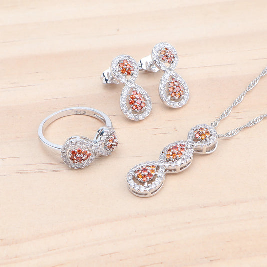 Ladies 925 Silver Jewelry Sets Red Zircon Earrings for Women Rings Wedding Jewelry Pendant Bridal Necklace Stones Bracelets Set (160)