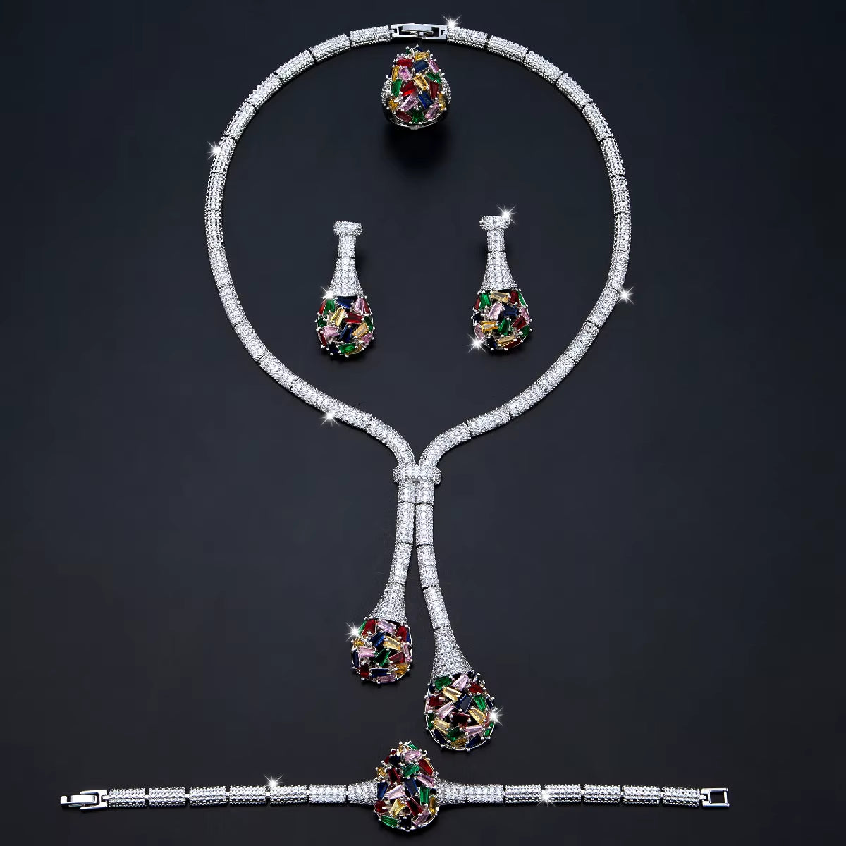 Luxury Wedding Jewelry Nigeria Designed Cubic Zirconia Large Bridal Necklace Earring Set, Suitable for Women'S Jewelry (044)