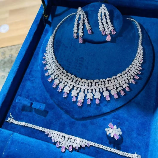 2024 New 4-Piece Bride Zirconia Full Set Women'S Party Jewelry Set Dubai Nigeria Crystal Wedding Jewelry Set (021)