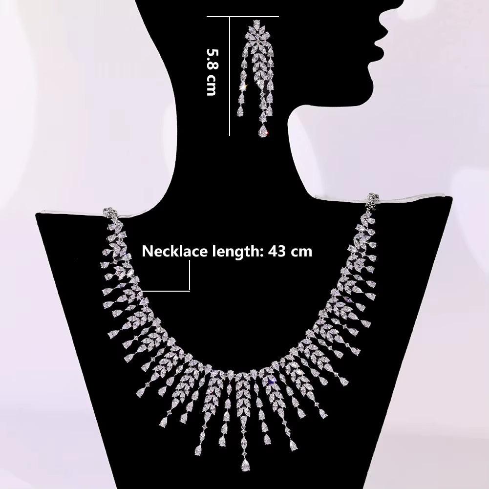 New CZ Design African Bridal Jewelry Set Fashion Leaf Shape Fringe Zircon Necklace 2-Piece Set Women'S Wedding Party Accessories (057)