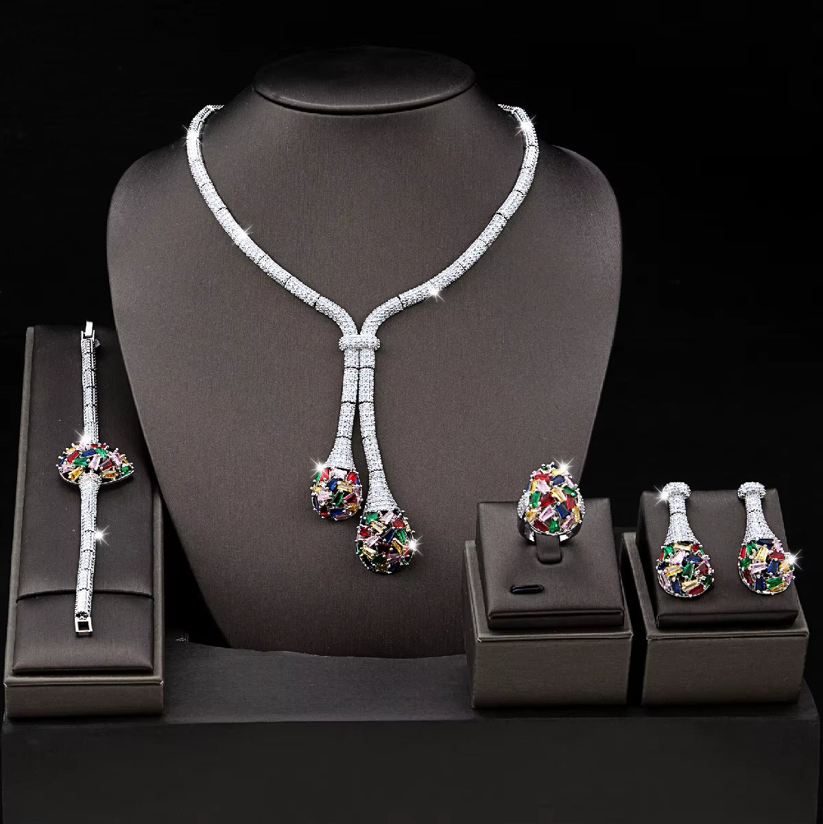 Luxury Wedding Jewelry Nigeria Designed Cubic Zirconia Large Bridal Necklace Earring Set, Suitable for Women'S Jewelry (044)