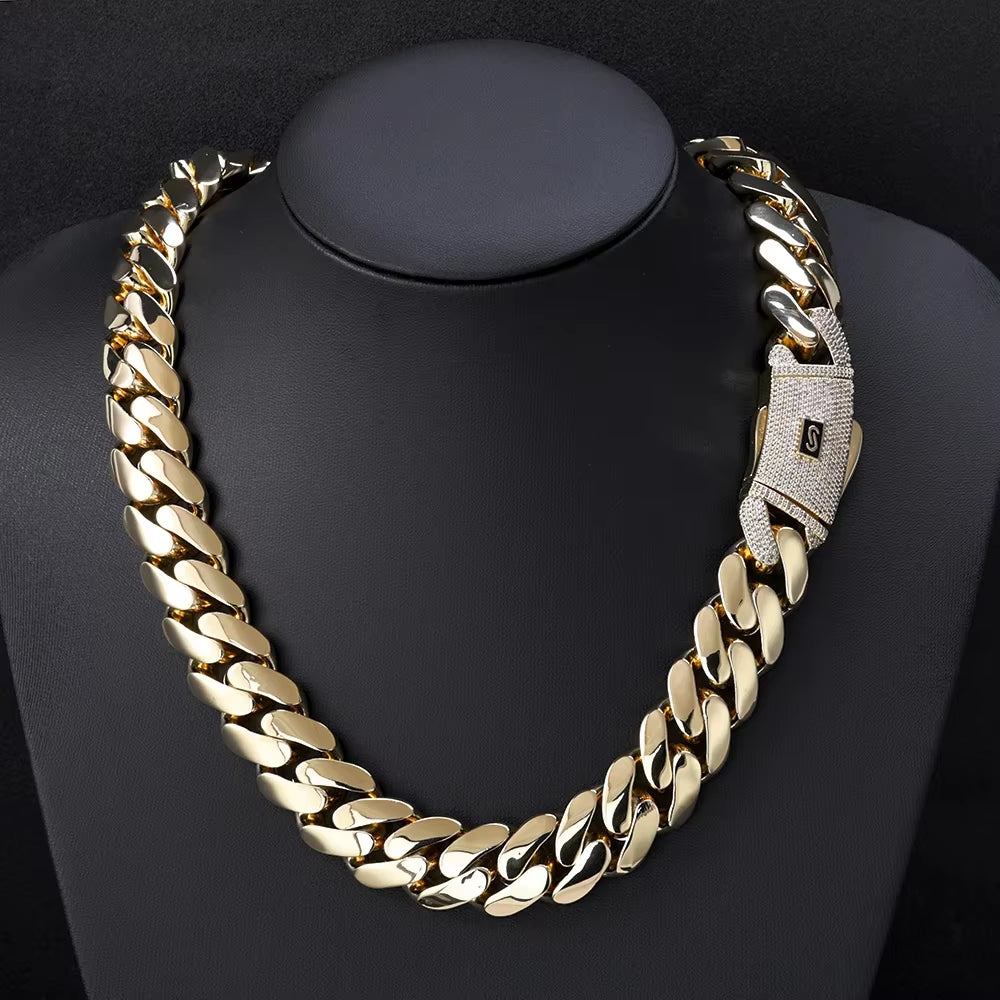 Wholesale Choker 18K Gold Chunky Custom Cuban Link Chain Gold Plated Cuban Miami Necklace 20Mm Hip Hop Jewelry