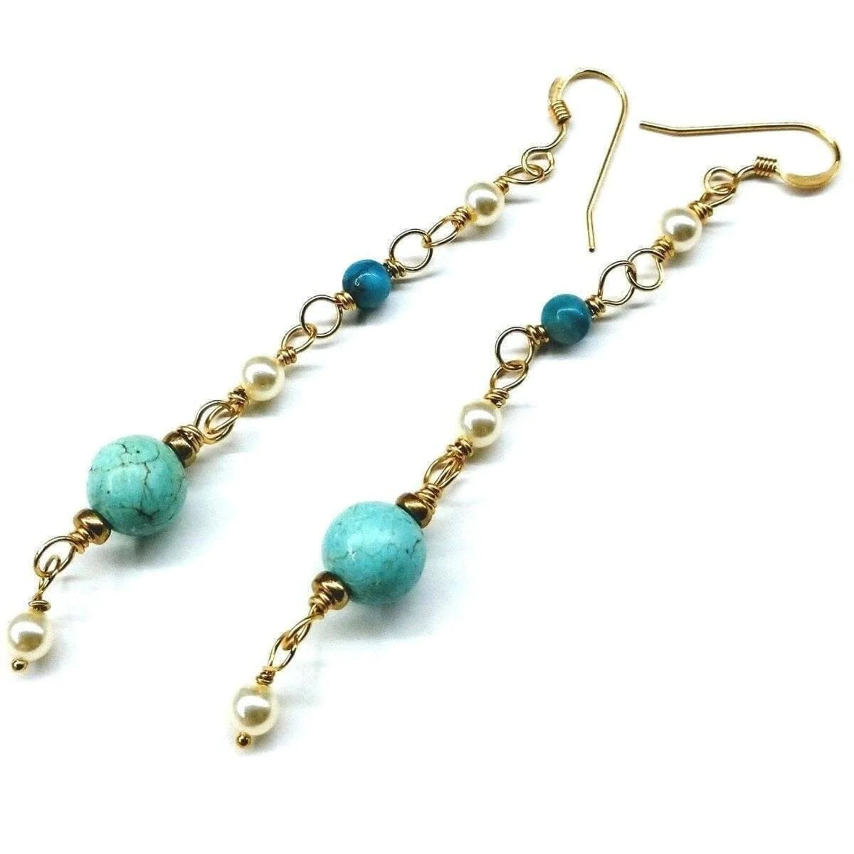 AquaLuxe Gold Pearl Earrings Long 14 K Gold 