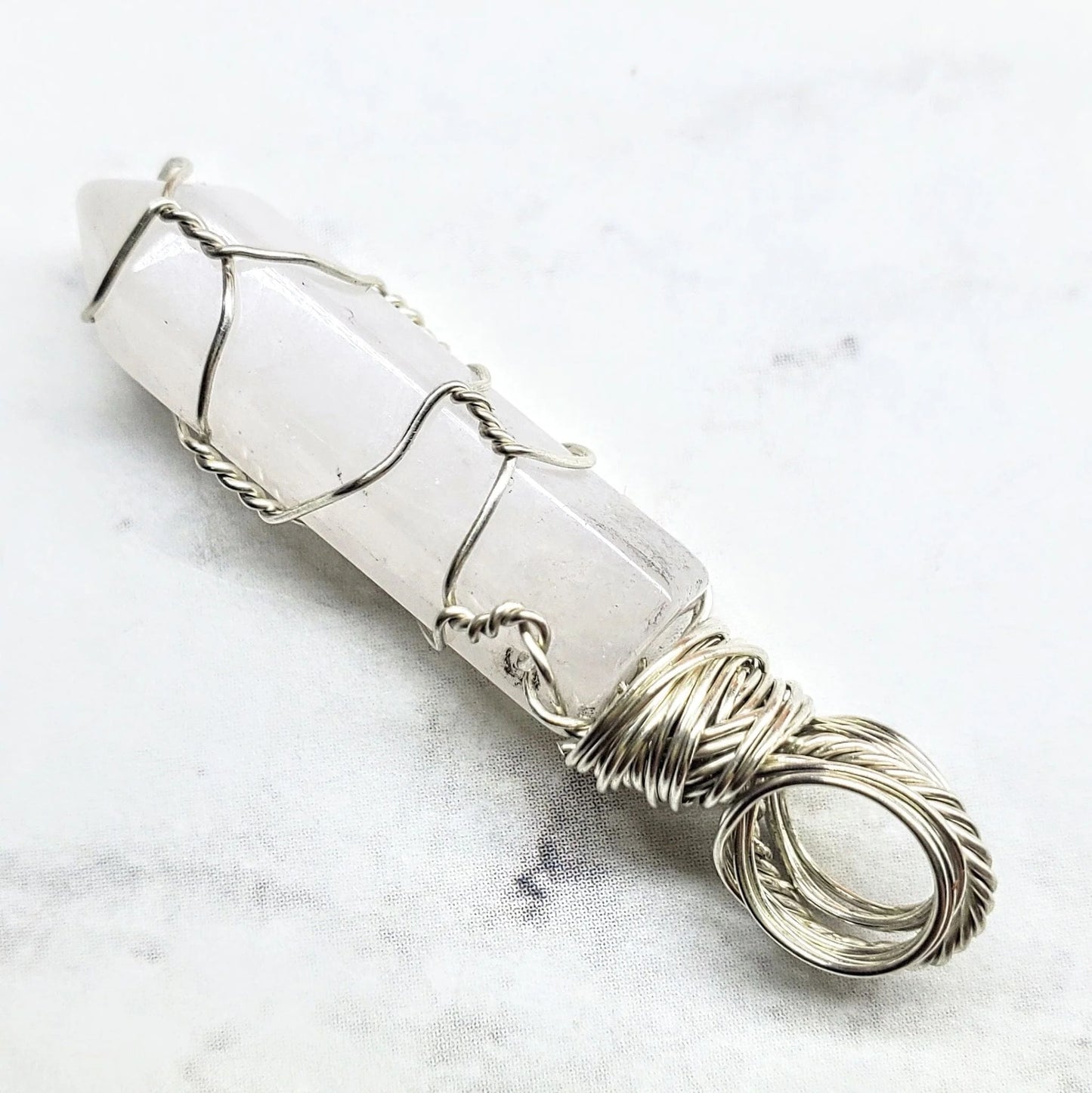 Sterling Silver Messy Wire Wrap Gemstone Pointed Crystal Pendant