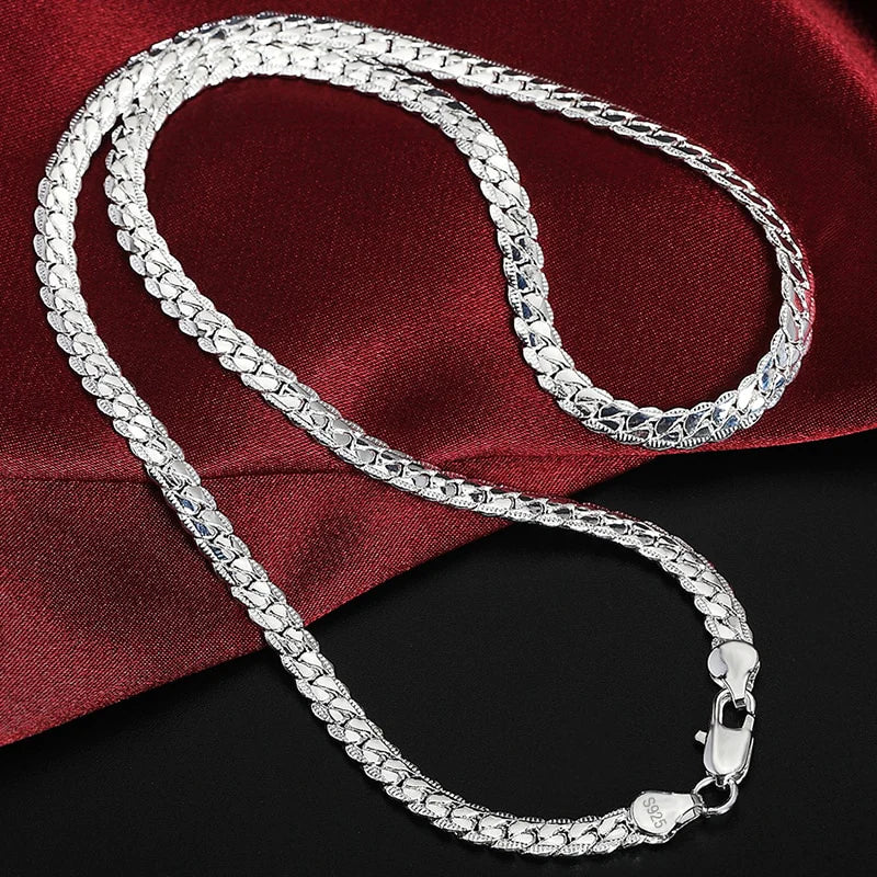 TIEEFEGO 925 Sterling Silver 6Mm Side Chain 8/18/20/22/24 Inch Necklace for Woman Men Fashion Wedding Engagement Jewelry Gift