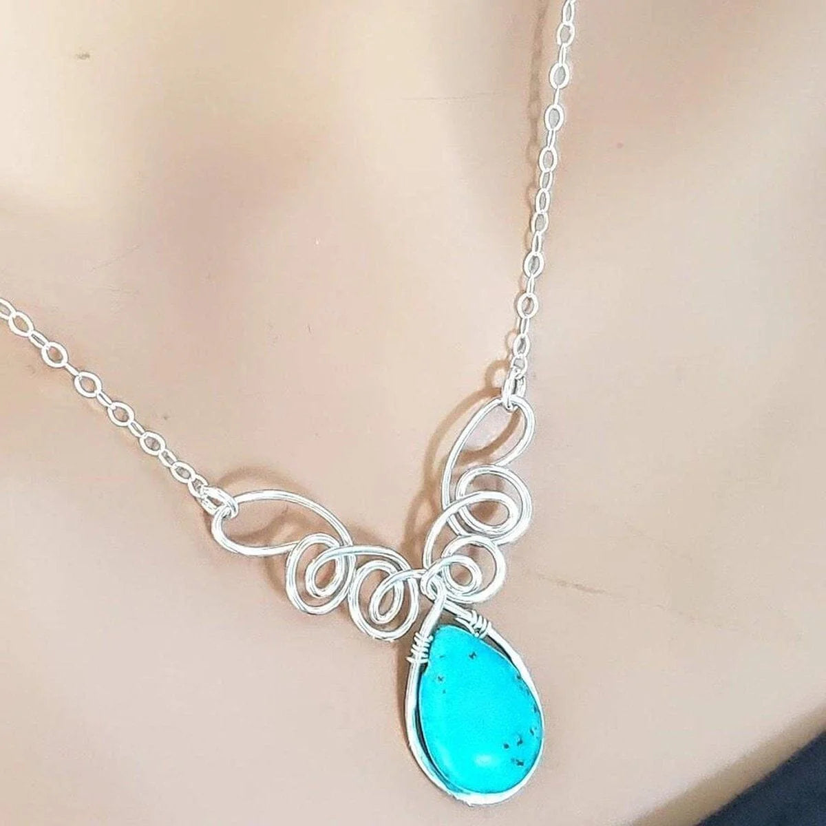 As Seen on TV  TurquoiseGlimmer Silver Drop Necklace 