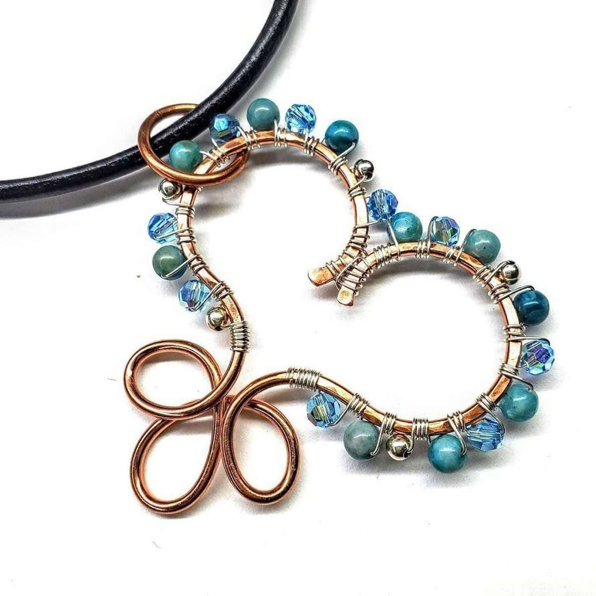 Copper Turquoise Wire Sculpted Heart Necklace