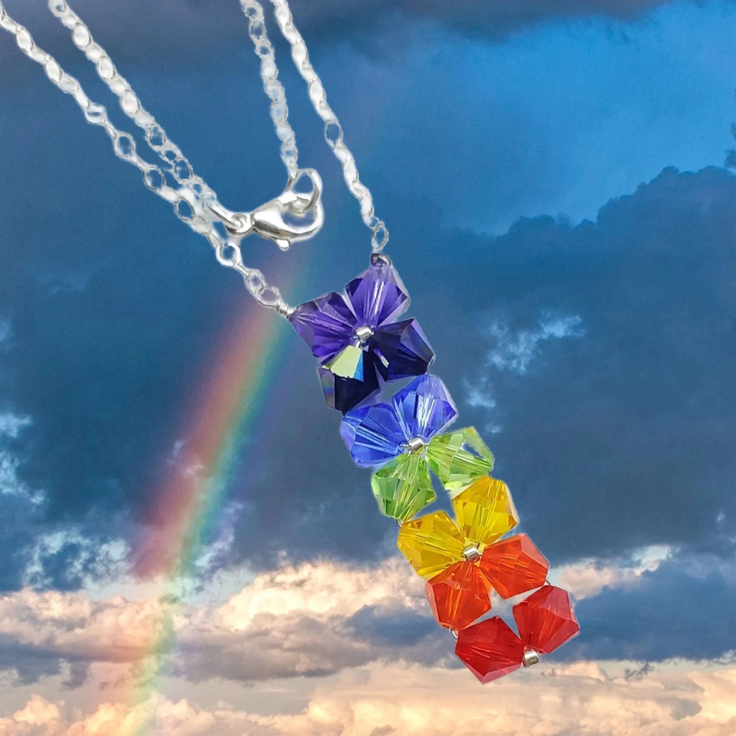 Handmade True Rainbow Crystal Rock Candy Necklace