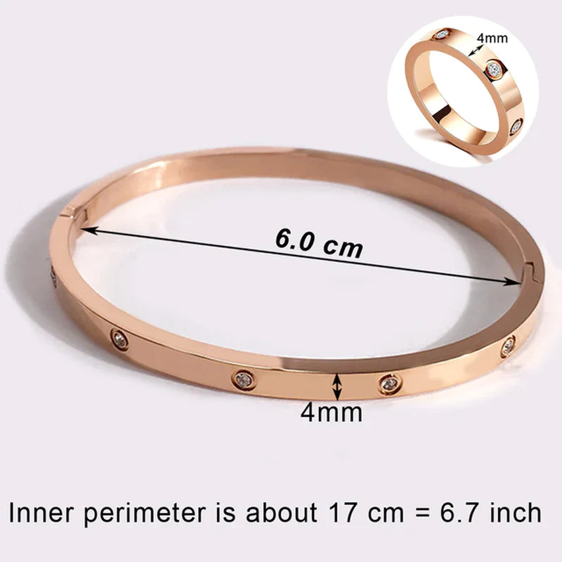 Luxury Bijoux Pulseira Feminina Bangle Ring Set Stainless Steel Jewelry Fit Lover Female Crystal Bracelets Rings Fashion Women