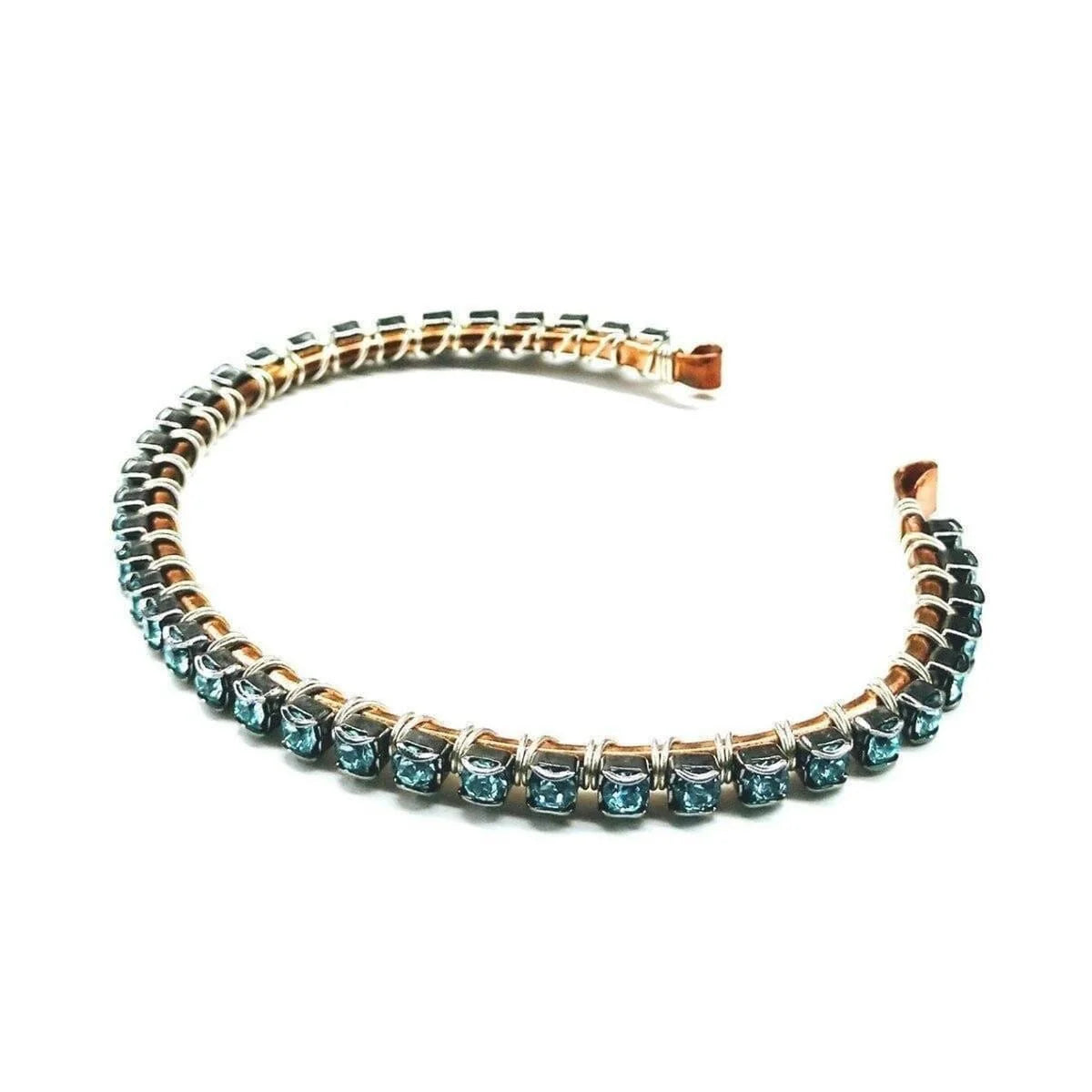 Turquoise Crystal Wire Wrapped Tennis Bangle Bracelet