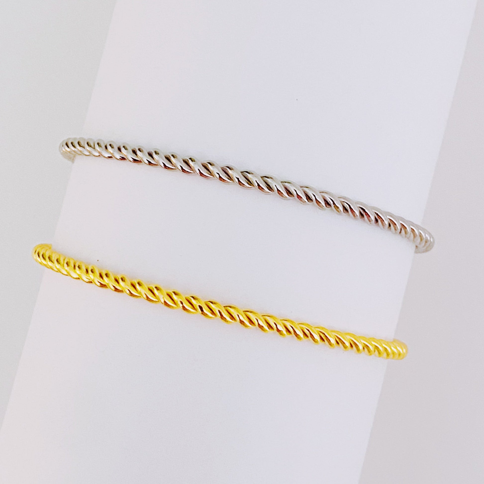 Slim and Cabled Open Bangle Bracelet