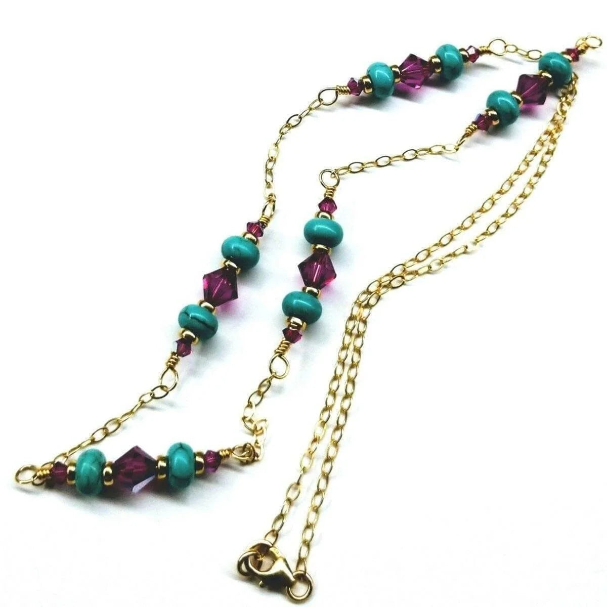 PinkTurquoise Dainty Gold Necklace