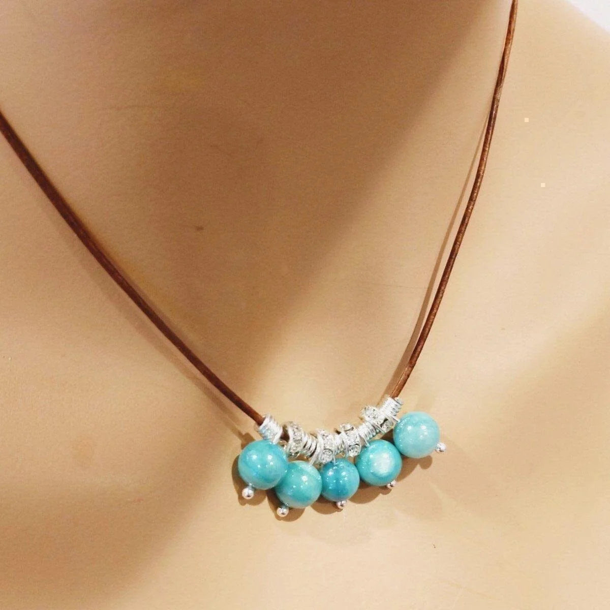 Ocean Breeze Shell Bead Charm Leather Cord Necklace