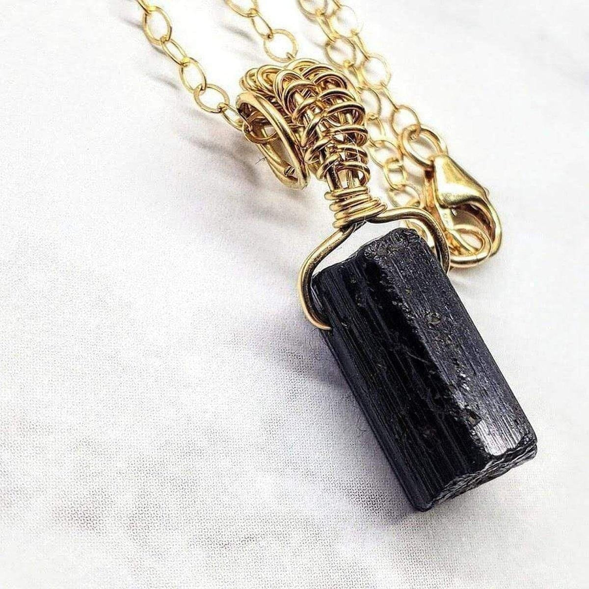 Natural Raw Black Tourmaline Crystal Pendant Necklace