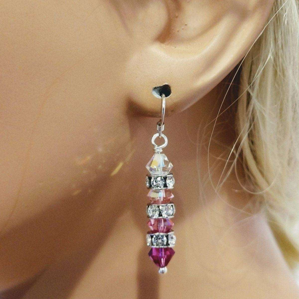 Vibrant Fuchsia Gradient Stacked Crystal Sterling Silver Dangles 