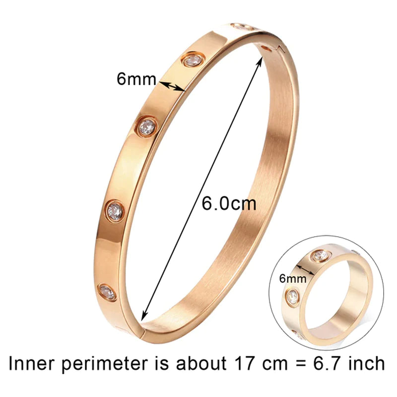 Luxury Bijoux Pulseira Feminina Bangle Ring Set Stainless Steel Jewelry Fit Lover Female Crystal Bracelets Rings Fashion Women