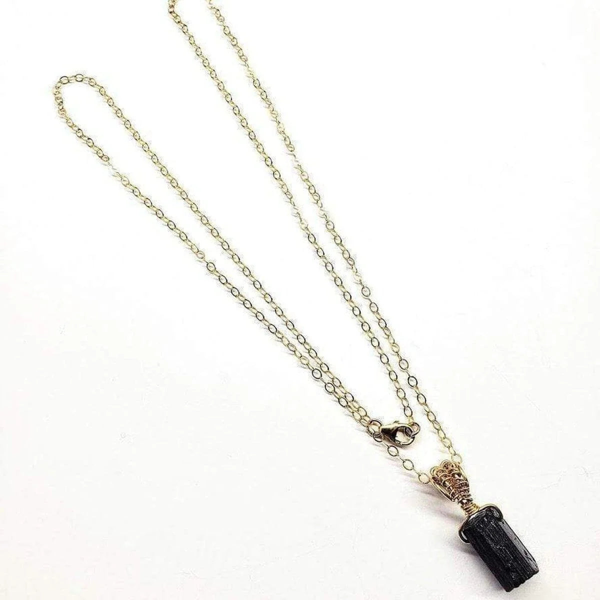 Natural Raw Black Tourmaline Crystal Pendant Necklace