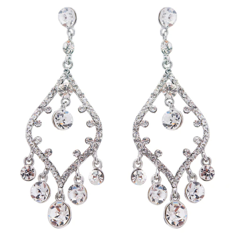 Bridal Wedding Jewelry Crystal Rhinestone Open Chandelier Dangle Earrings Silver