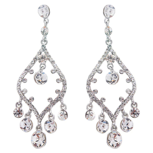 Bridal Wedding Jewelry Crystal Rhinestone Open Chandelier Dangle Earrings Silver