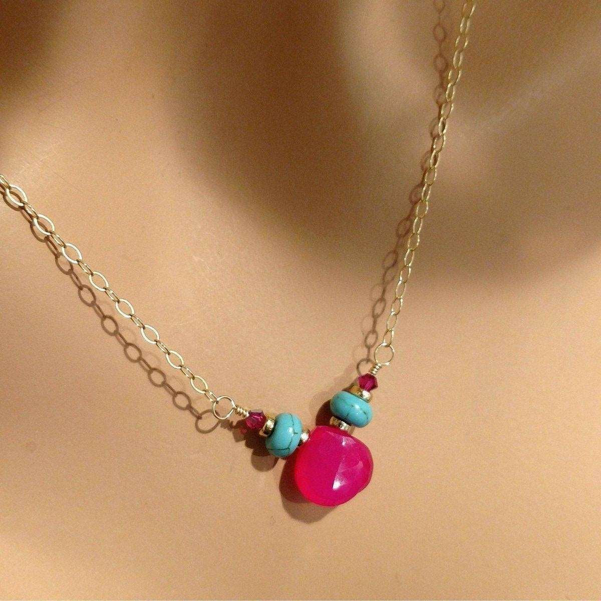 TurquoiseBlush Gold Drop Necklace