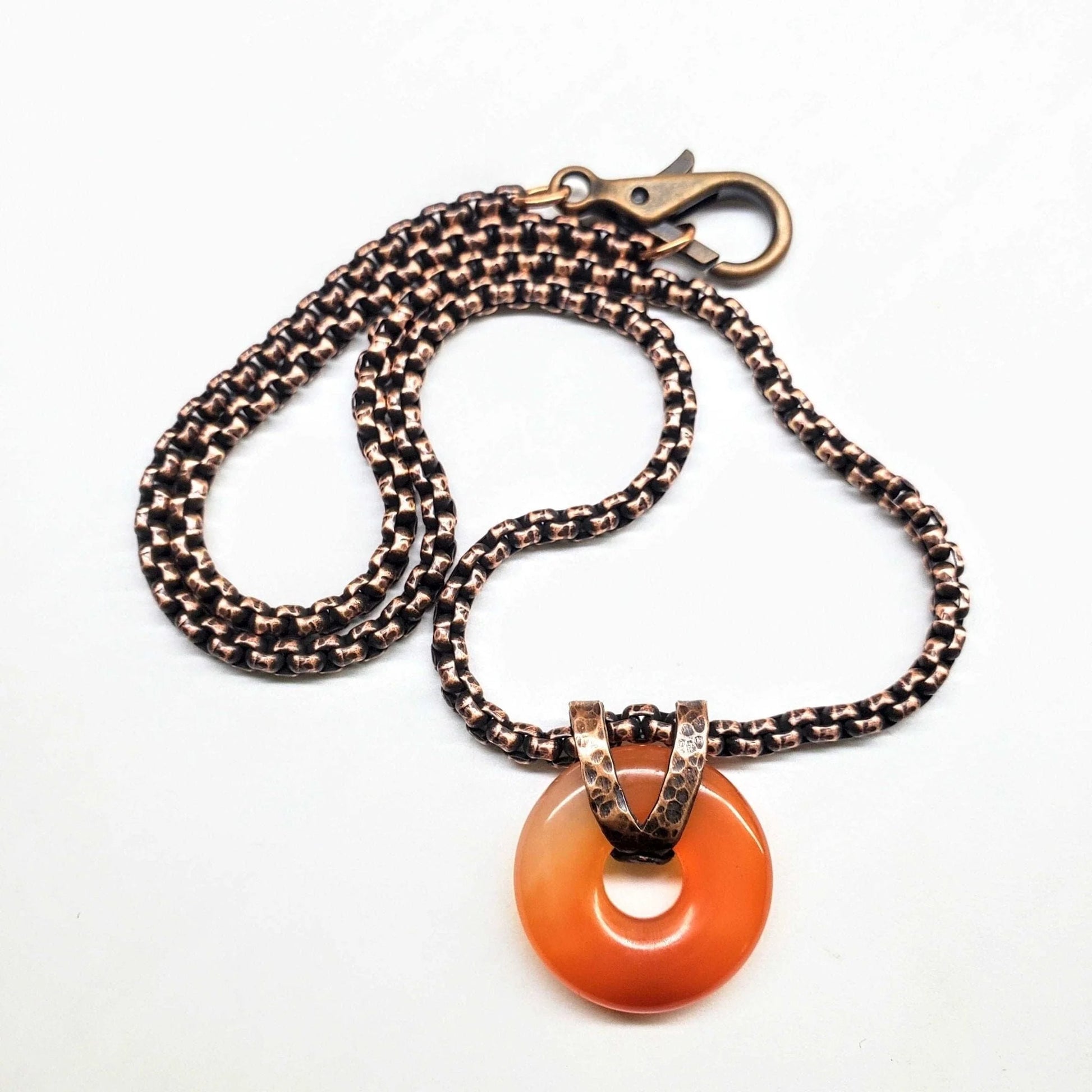 Copper Chain Necklace with Carnelian Gemstone Pendant