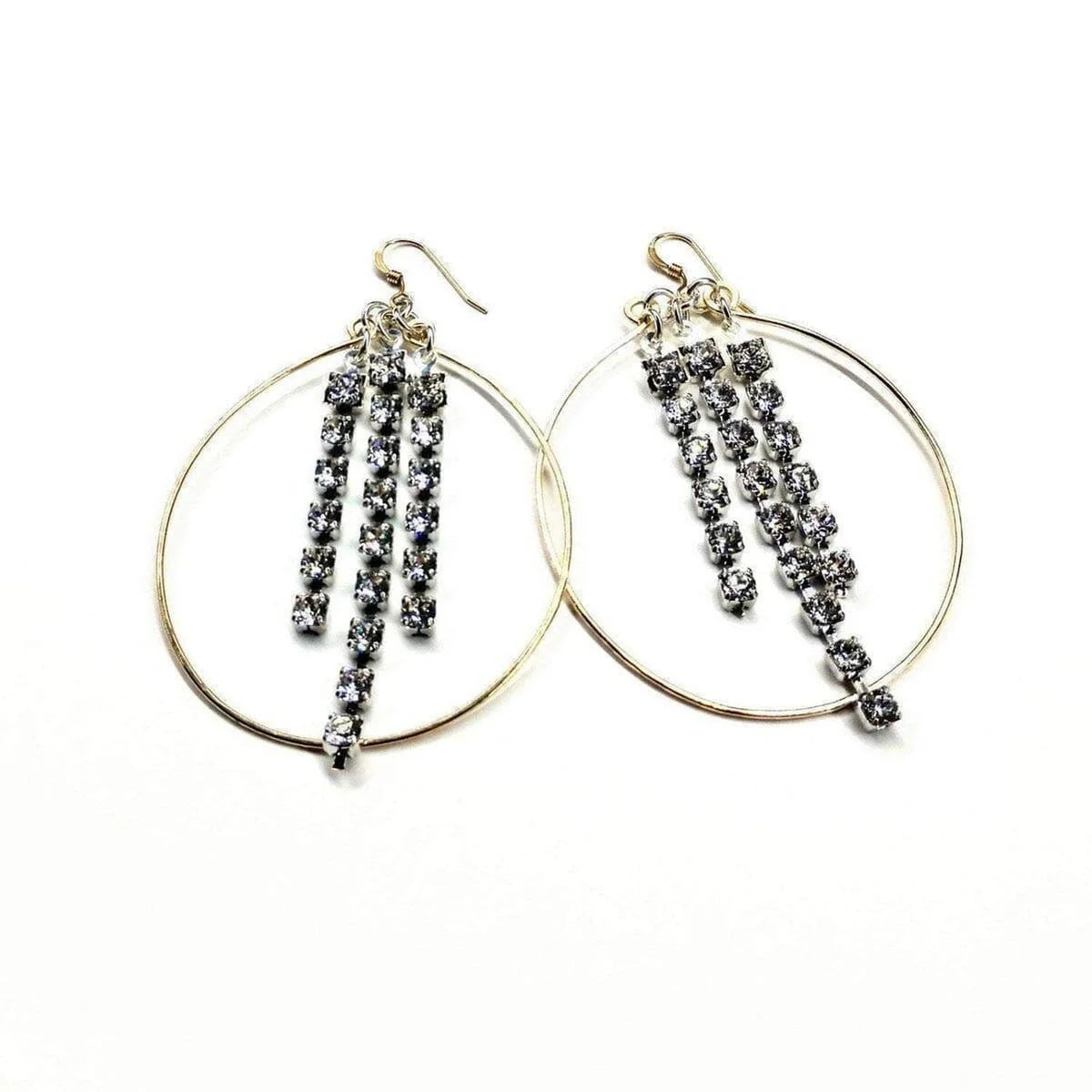 Elegant Crystal-Linked Oval Hoop Earrings in Gold