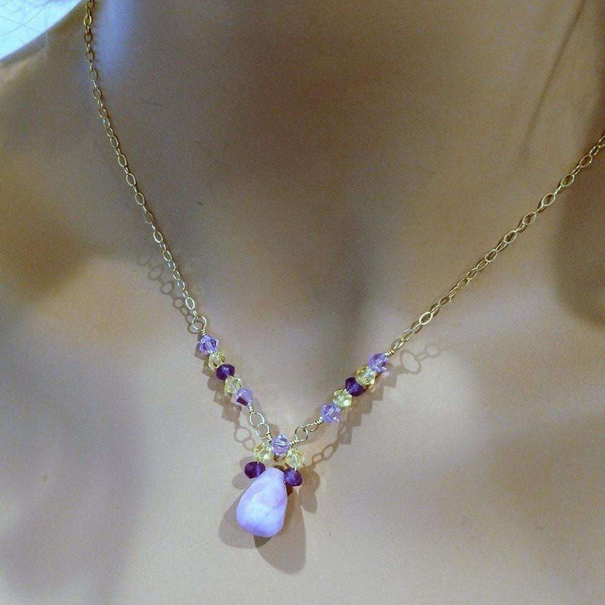  LavenderLuxe Jade Gold Drop Necklace 