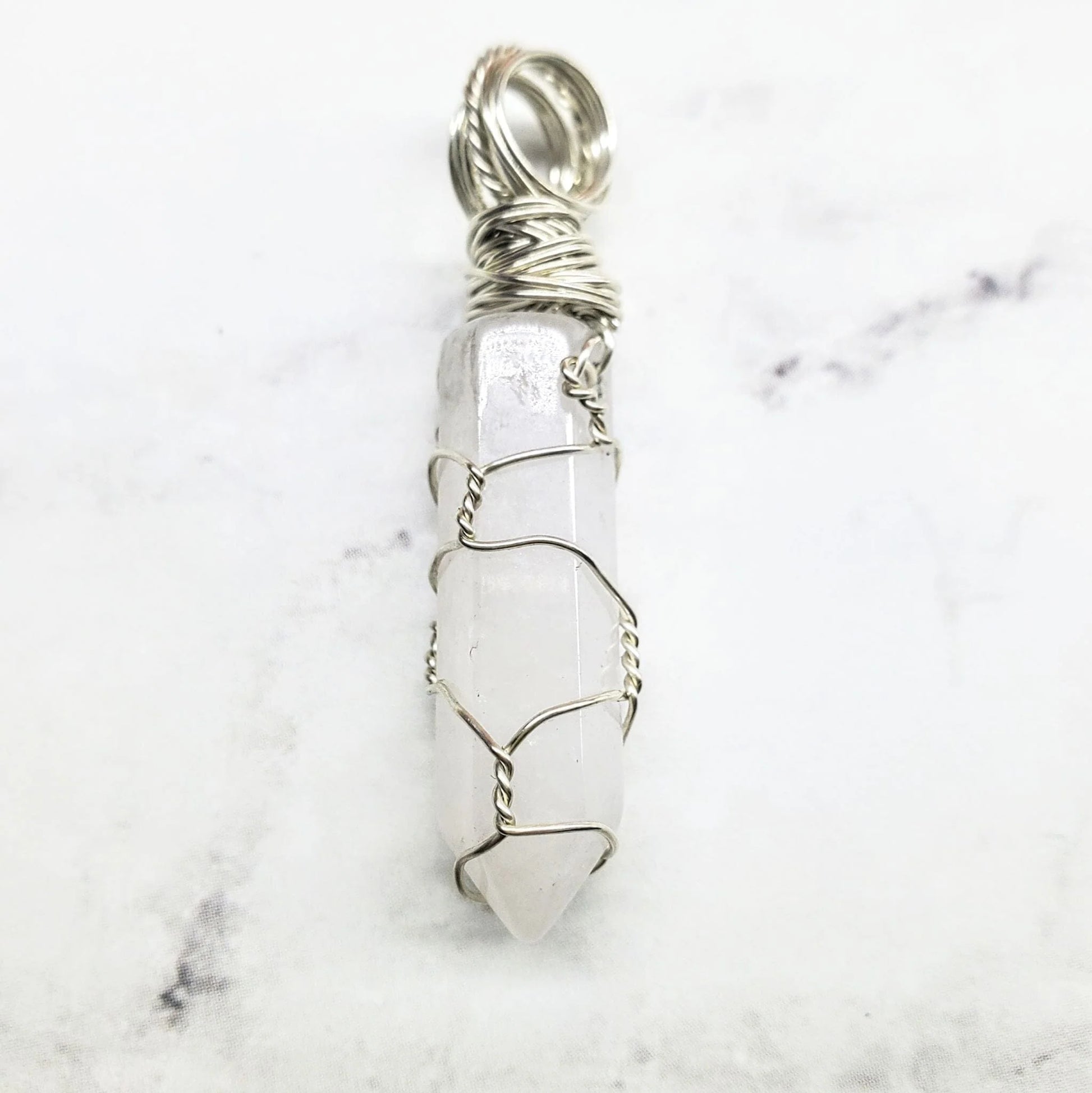 Sterling Silver Messy Wire Wrap Gemstone Pointed Crystal Pendant