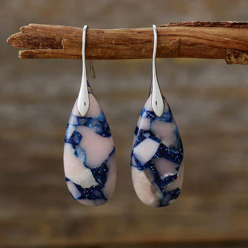 Teardrop Shape Natural Stone Dangle Earrings