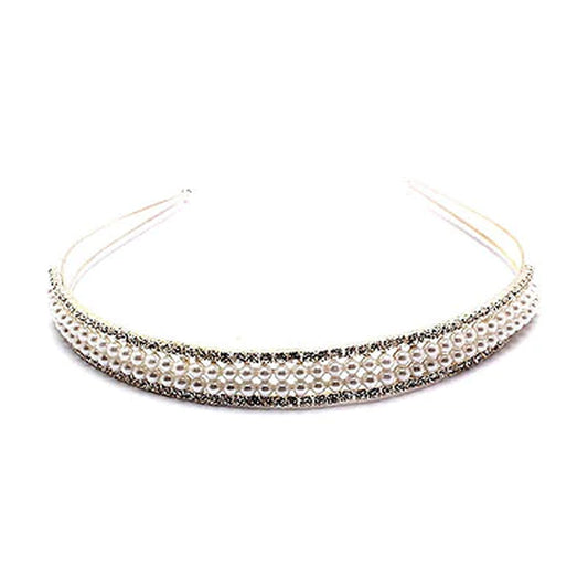 Bridal Wedding Jewelry Crystal Rhinestone Pearl Double Rows Hair Headband Tiara