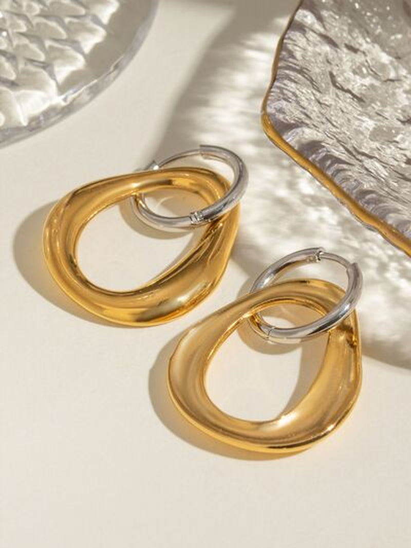 18K Gold-Plated Stainless Steel Contrast Asymmetrical Earrings