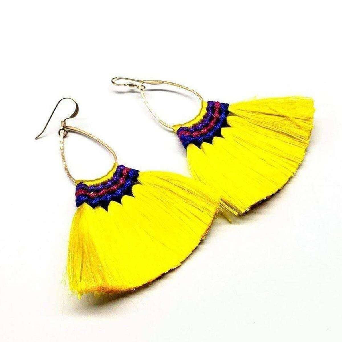 Vibrant Hula Skirt Tassel Hoop Earrings with Rayon Silk Accents