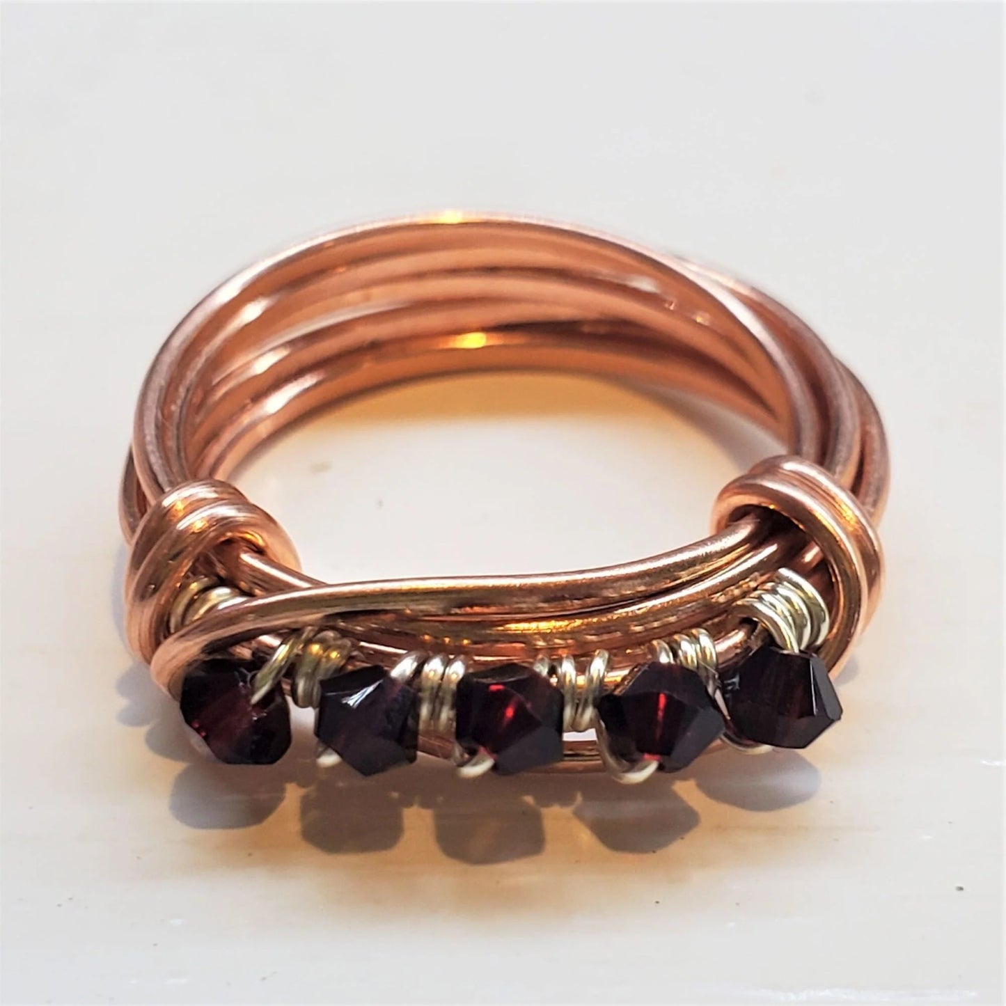 Wire Wrapped Copper Crystal Birthstone Bling Ring