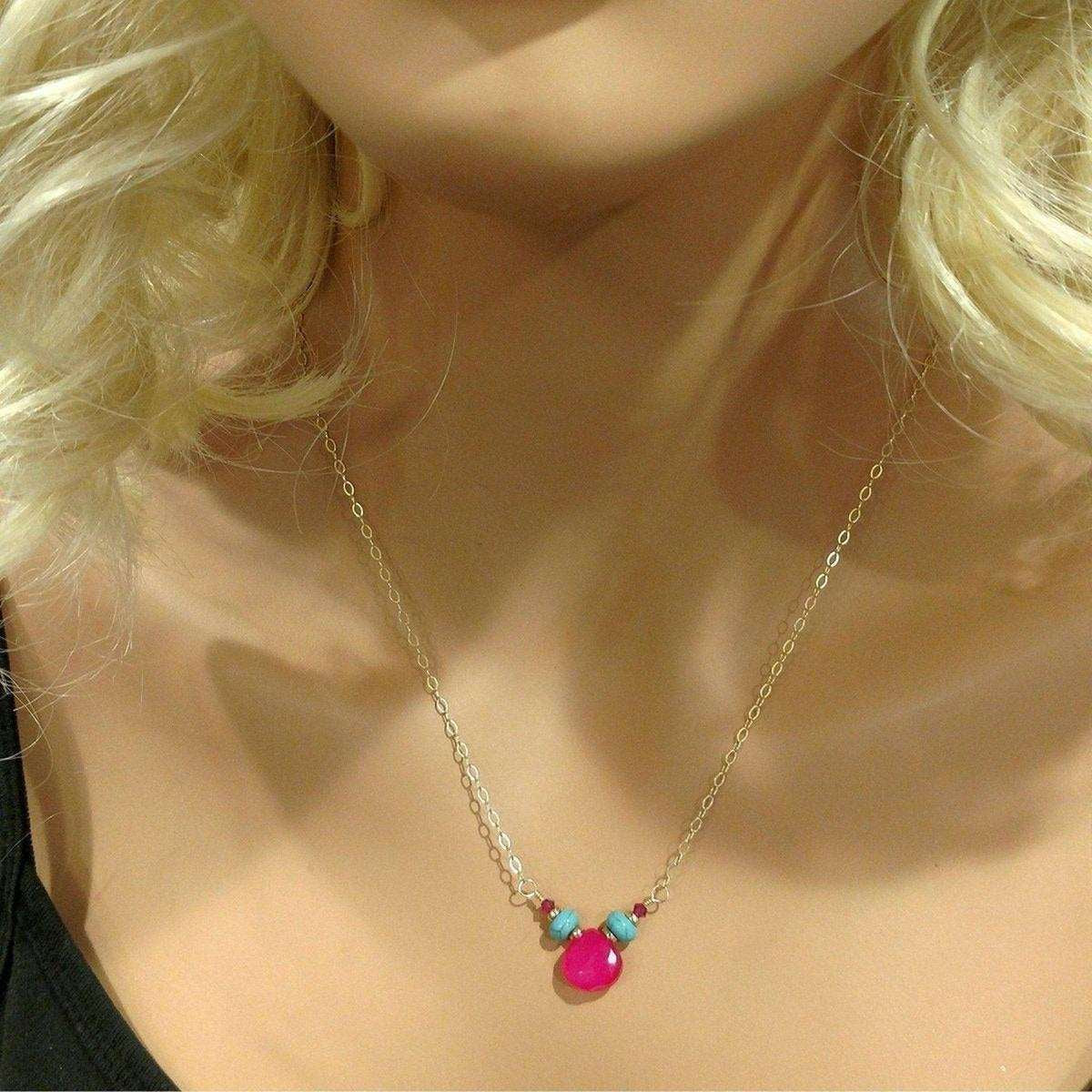 TurquoiseBlush Gold Drop Necklace