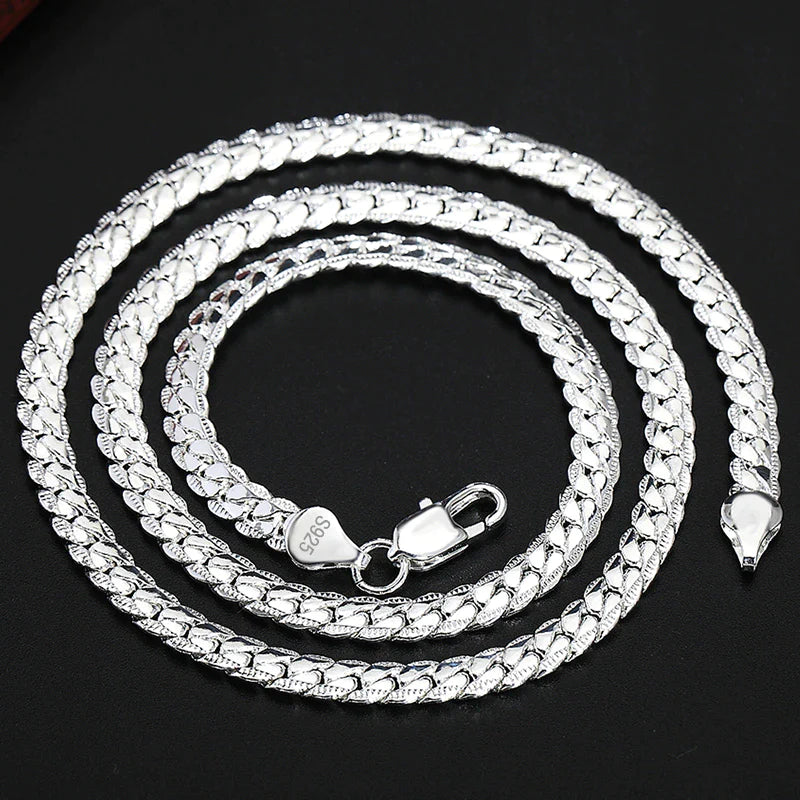 TIEEFEGO 925 Sterling Silver 6Mm Side Chain 8/18/20/22/24 Inch Necklace for Woman Men Fashion Wedding Engagement Jewelry Gift