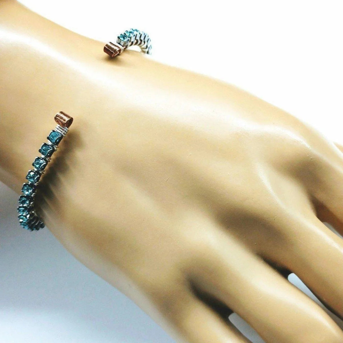 Turquoise Crystal Wire Wrapped Tennis Bangle Bracelet