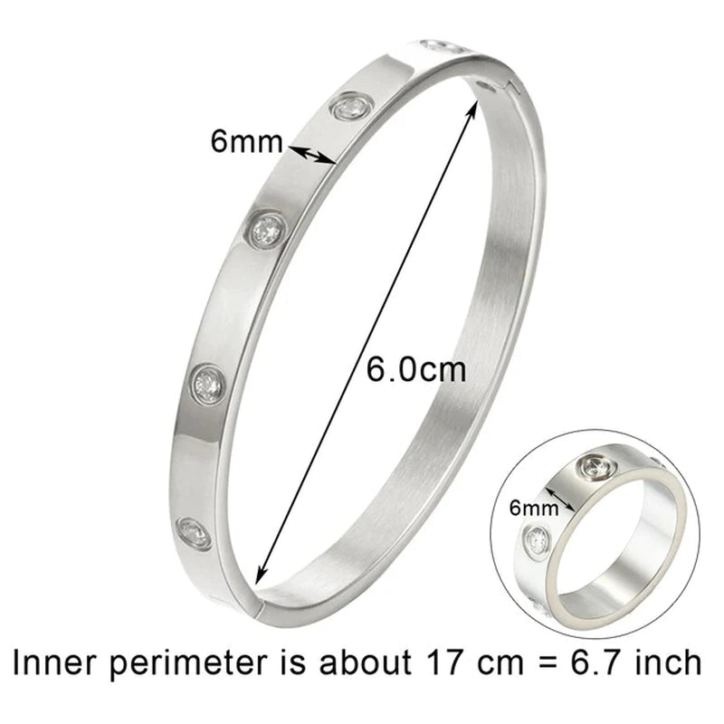 Luxury Bijoux Pulseira Feminina Bangle Ring Set Stainless Steel Jewelry Fit Lover Female Crystal Bracelets Rings Fashion Women