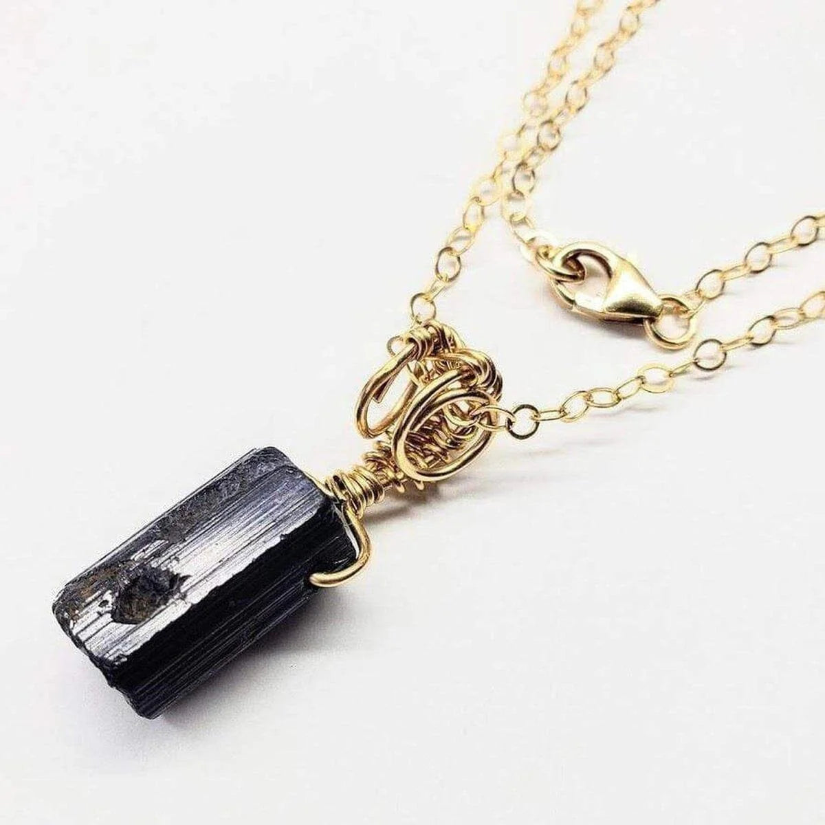 Natural Raw Black Tourmaline Crystal Pendant Necklace