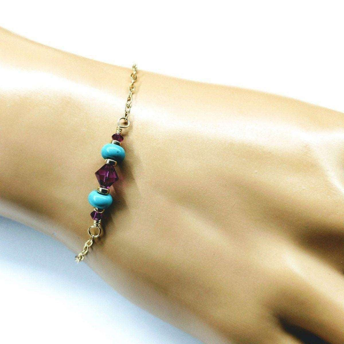 Radiant Pink and Turquoise Gemstone Gold-Filled Bracelet