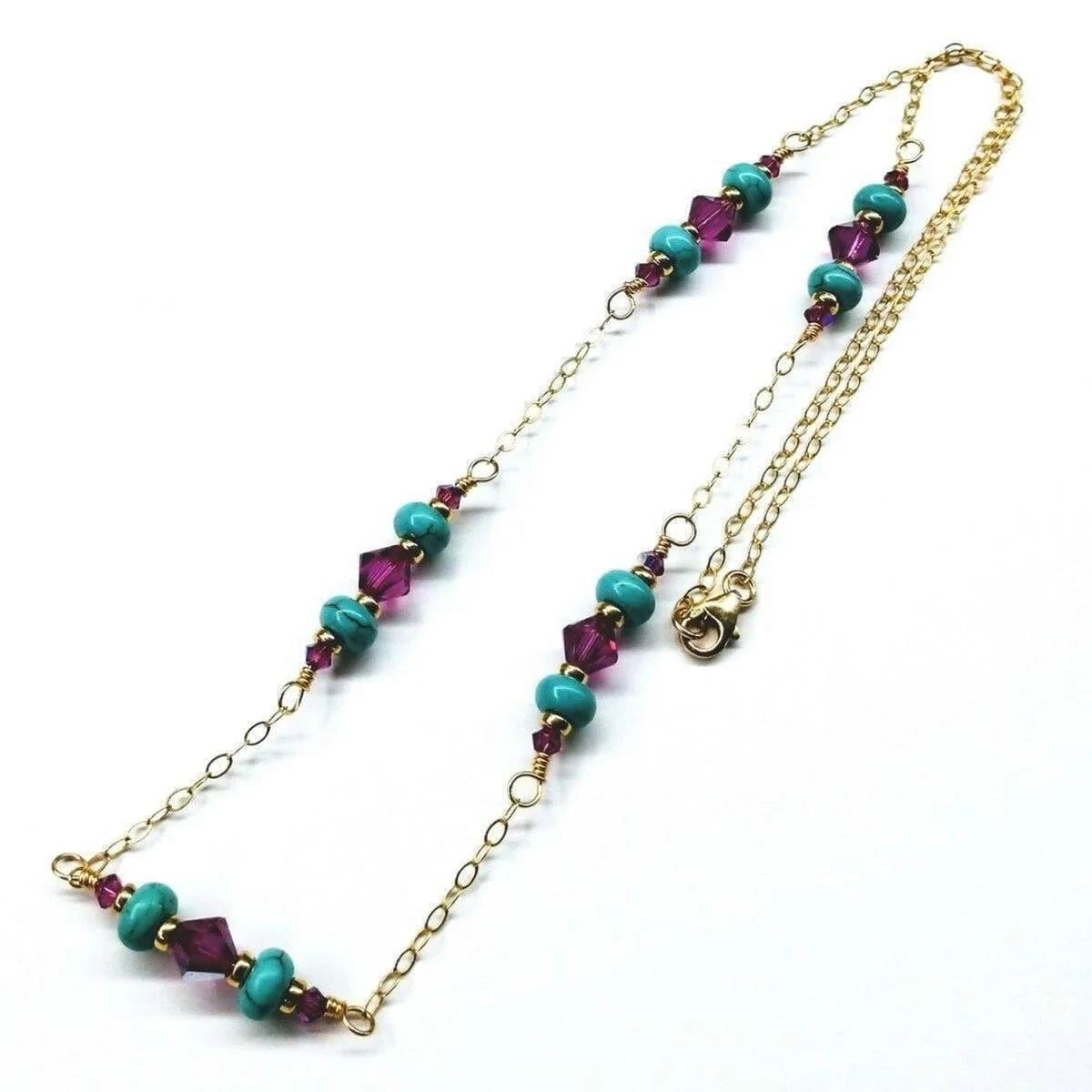 PinkTurquoise Dainty Gold Necklace