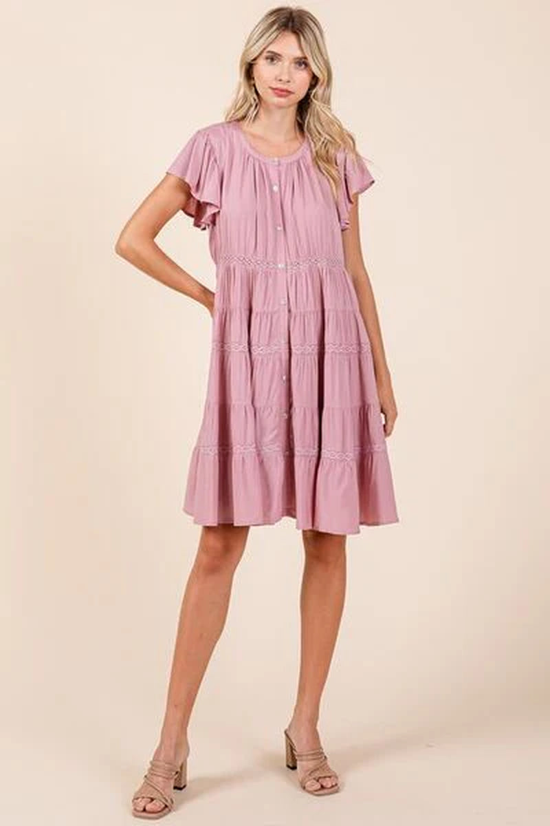 Mittoshop Lace Detail Ruffled Button down Tiered Dress