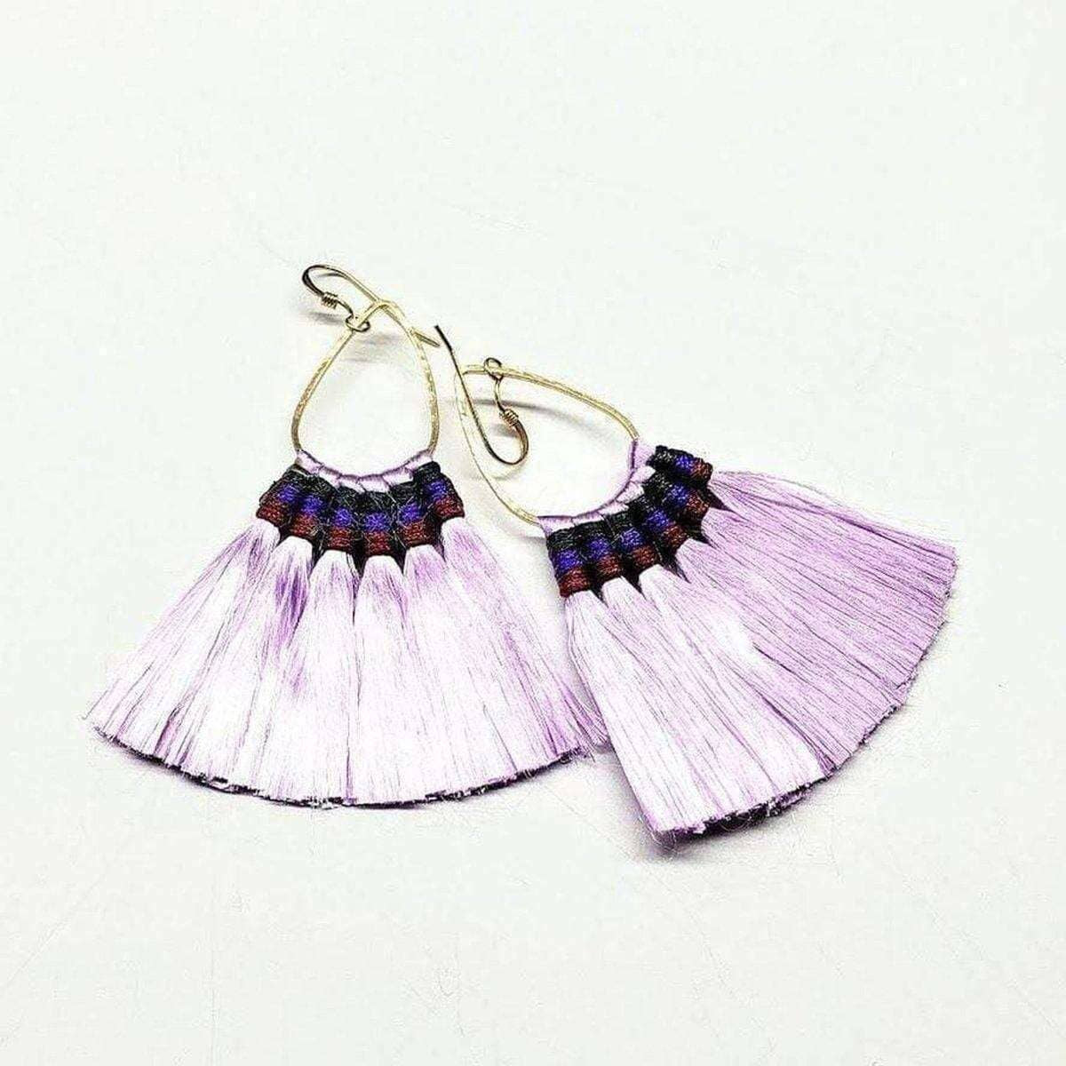 Vibrant Hula Skirt Tassel Hoop Earrings with Rayon Silk Accents