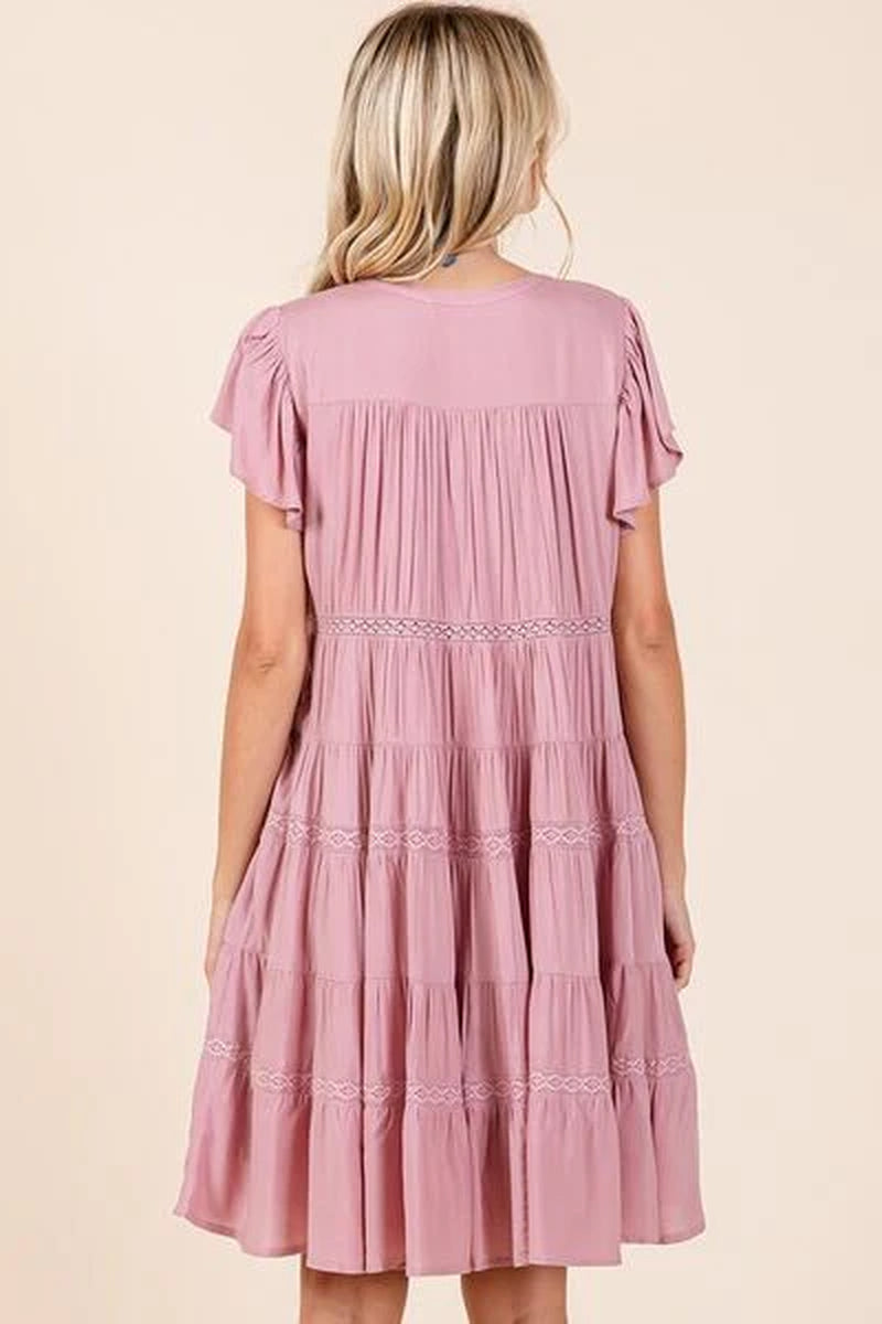 Mittoshop Lace Detail Ruffled Button down Tiered Dress