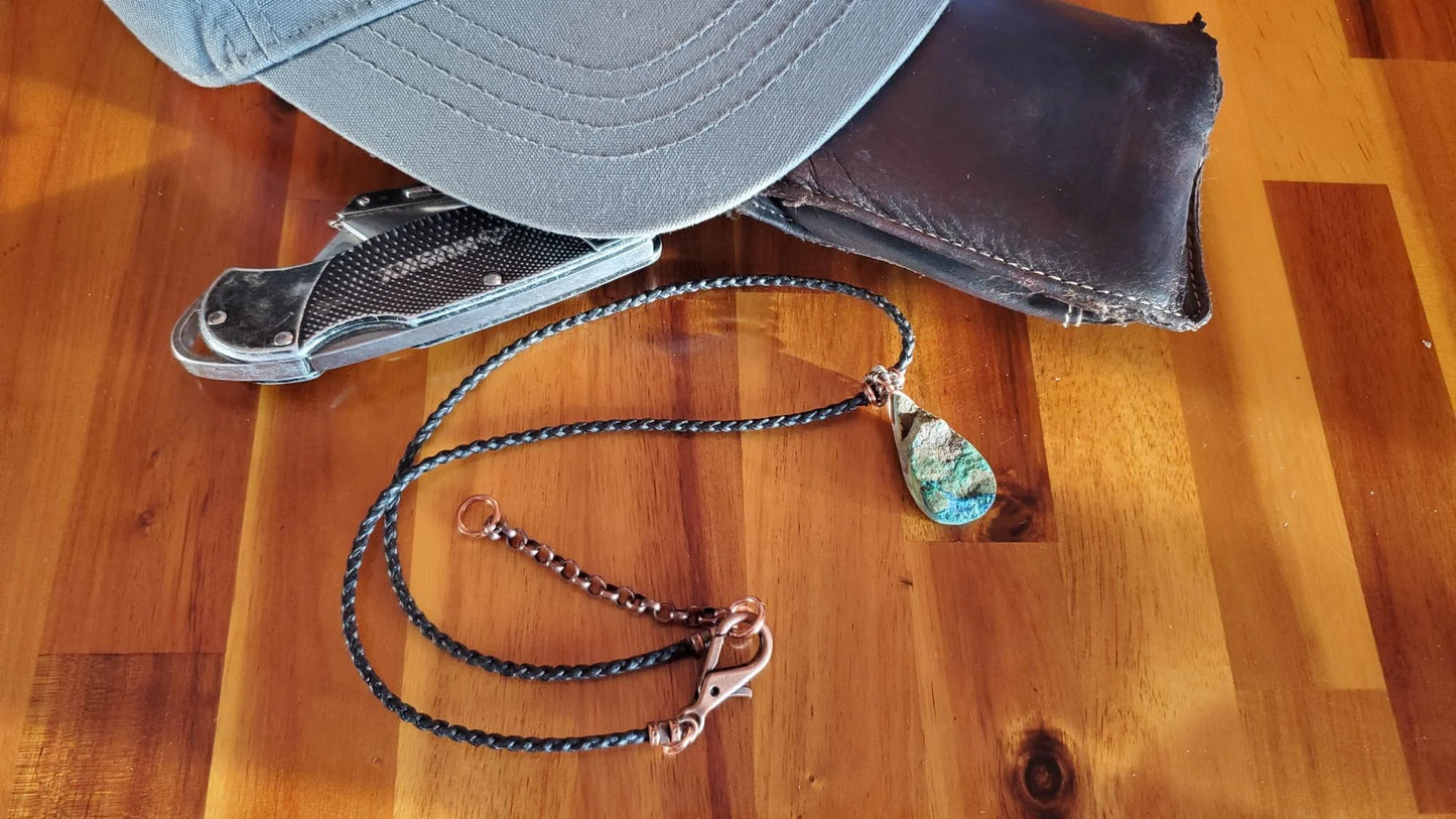 Handcrafted Azurite Malachite Drop Pendant on Vegan Cord Necklace