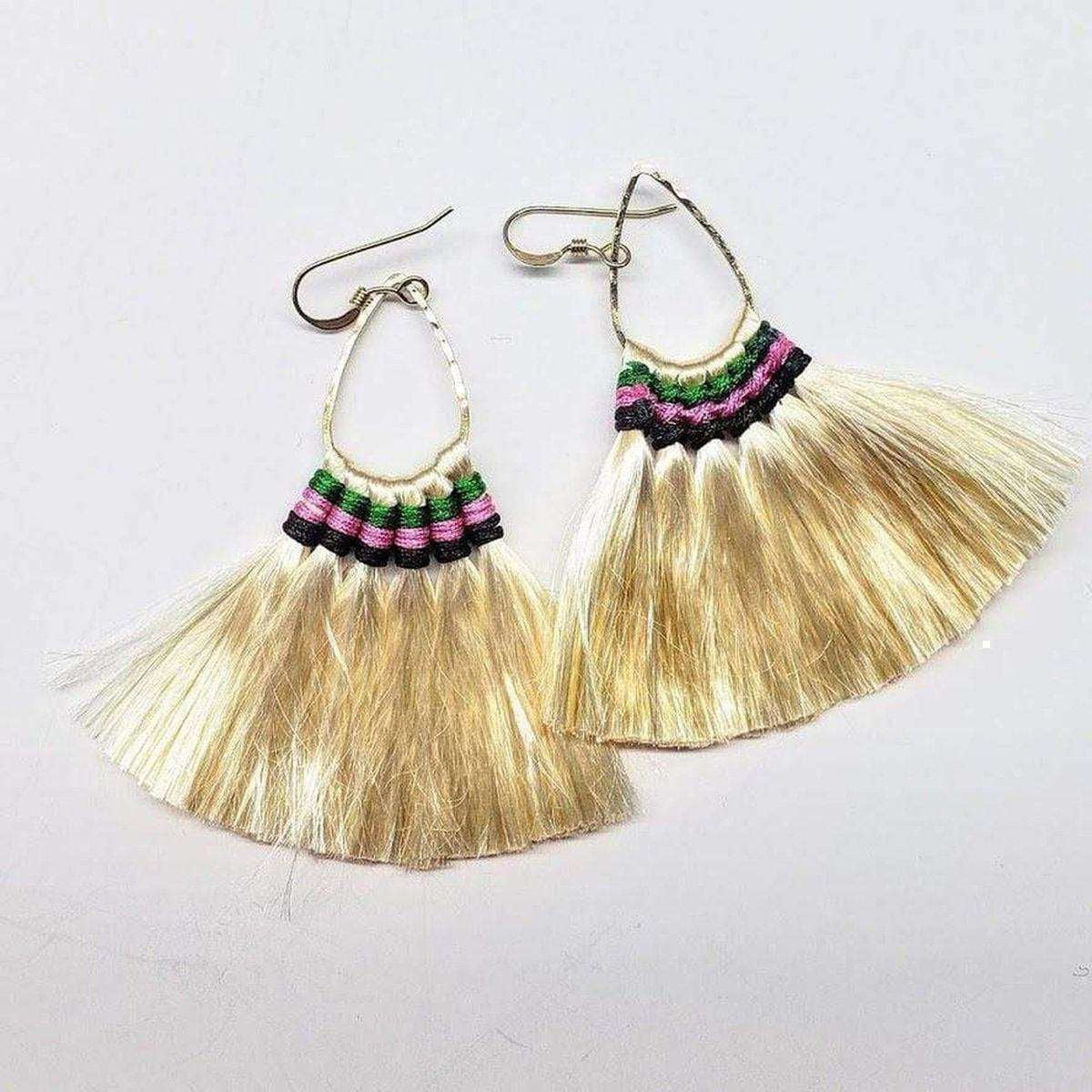 Vibrant Hula Skirt Tassel Hoop Earrings with Rayon Silk Accents