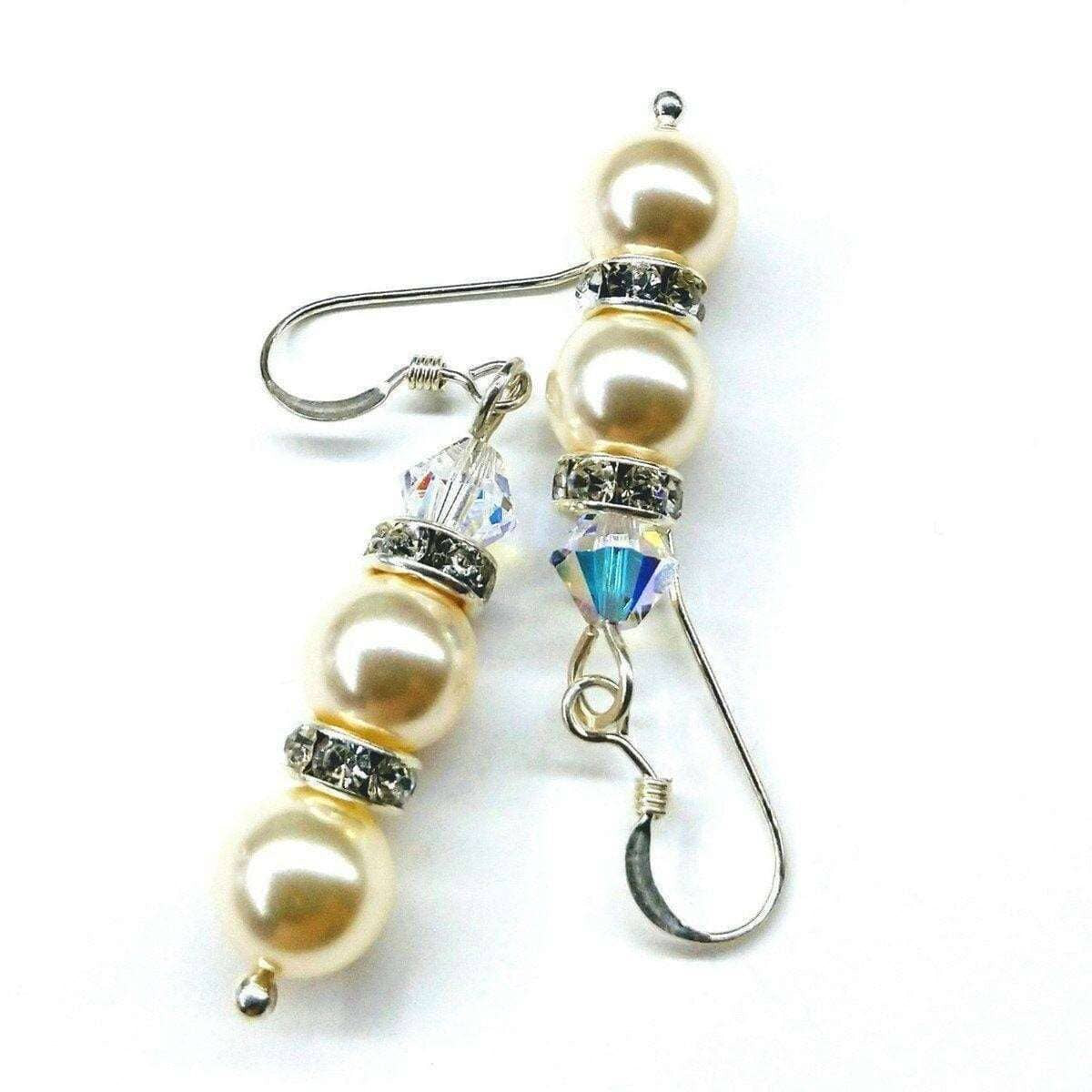 Bridal Sterling Silver Stacked Crystal and Pearl Earrings