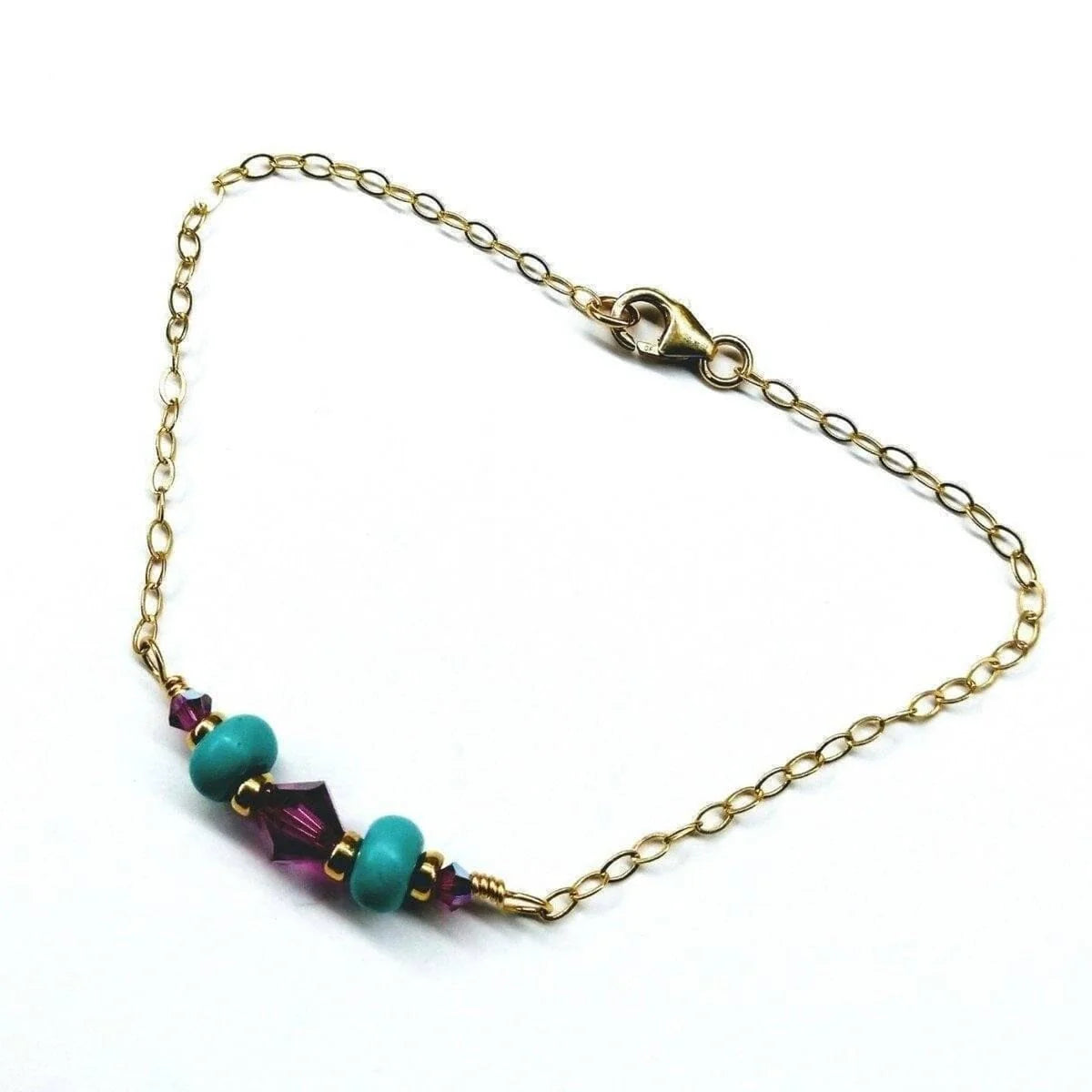 Radiant Pink and Turquoise Gemstone Gold-Filled Bracelet